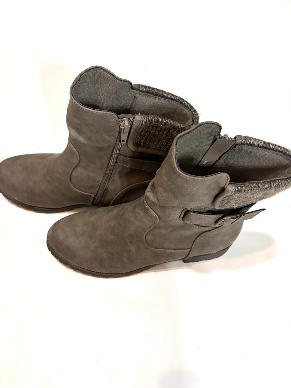 Maurices Gray Knit-Cuff Mid-Calf Boots with Buckle
